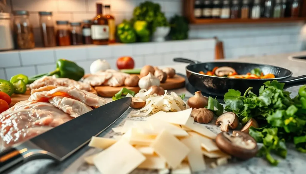 preparing ingredients for chicken philly cheesesteak